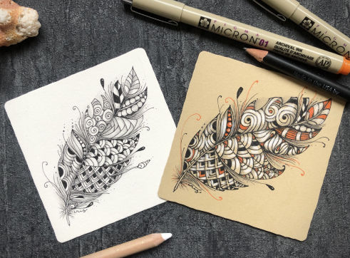 Papierkacheln mit Zeichnung